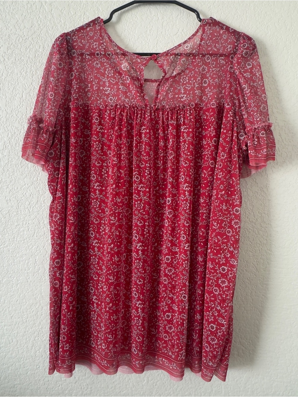 Max Studio Red Floral Boho Blouse - Picture 2 of 5
